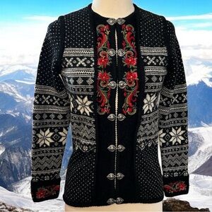 Vintage Vrikke Norwegian Folk Fair Isle Cardigan Sweater size XS